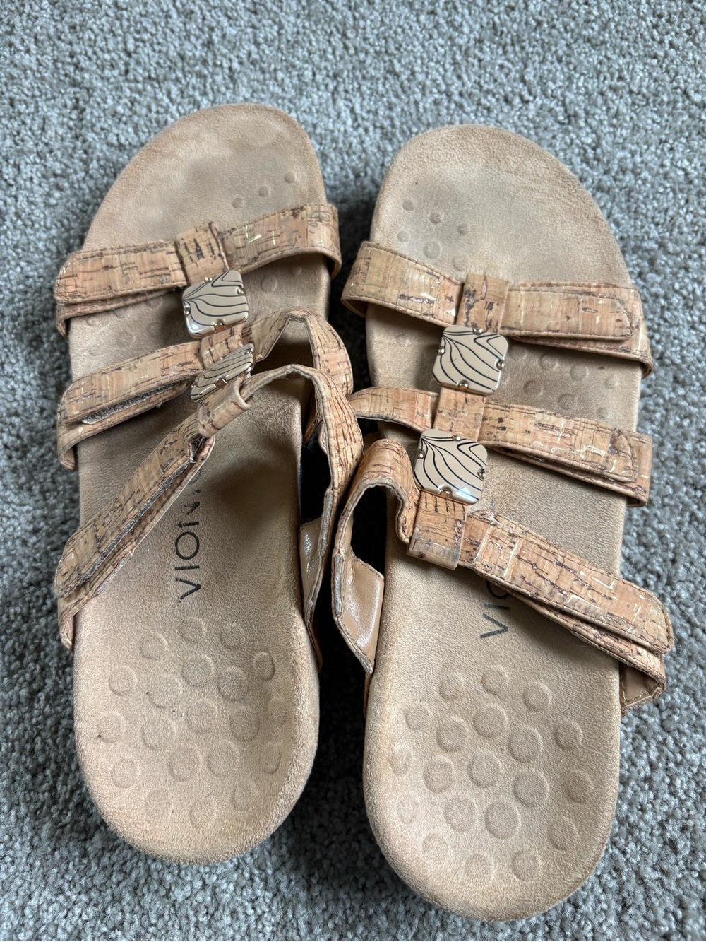Vionic Cork-Style Tan Slide Sandals